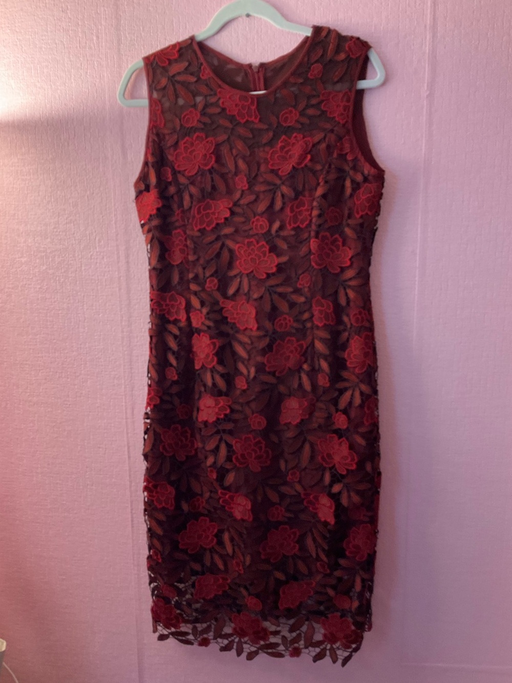 White House Black Market Red Floral Lace Midi Dress